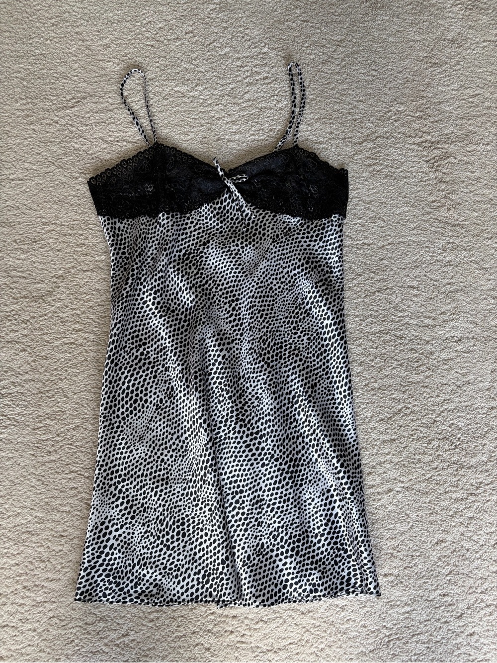 Black & White Polka Dot Satin Chemise with Lace Bust